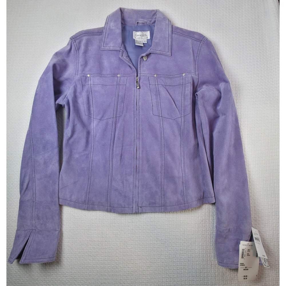 Live a Little Leather Jacket Women Medium Lavender Suede Full Zip New